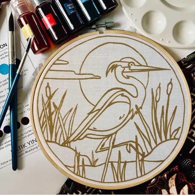 Batik Ying - River Heron | Batik Craft Kit | Hand-Waxed DIY Art Kit UK – creative gift set